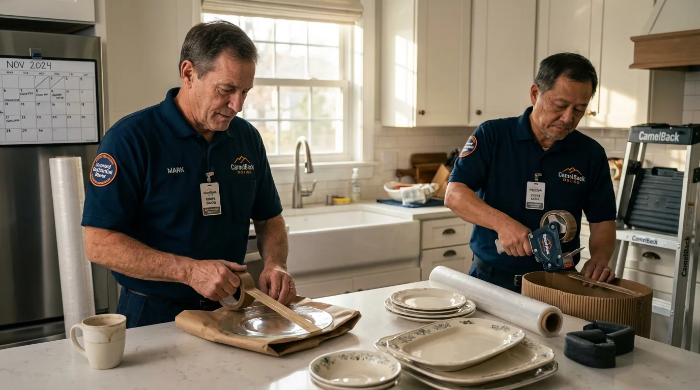 Professional crew packing kitchen dishware in Naco, AZ